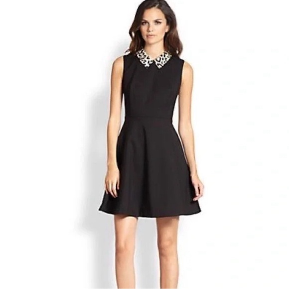 kate spade Dresses & Skirts - Kate Spade Rissa Fit & Flare Black Sleeveless Mini Dress With Leopard Collar